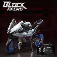 Technical Silver Motorcycle Model Kit,Building Blocks MOC, 1988Pcs Mechanical Motorbike Bricks, Collectible Toy Gift