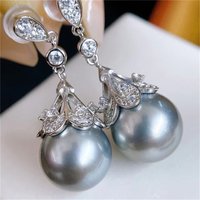 Gorgeous HUGE AAAA 10-11mm south sea Grey ROUND pearl earring 925 silver