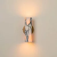 Minimalist Marble Wall Lamp Cylinder Shape Brass Base LED Sconce for Staircase Corridor Bedside Modern Home Decor