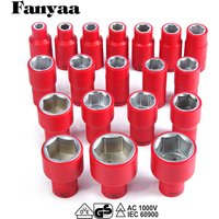 Fanyaa VDE Nut Insulated Sockets Spanner 3/8 Ratchet Head Sleeve Socket Connector Hexagon Metric 6-24mm Wrench Adaptor 1000V