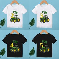 Farm Tractor Car Print Happy Birthday Cartoon Kids T shirt 1 2 3 4 5 6 7 8 9 Years Girls Clothes Baby Boys Short Sleeve T-Shirts