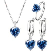 Delicate 925 Sterling Silver Heart Crystal Zircon Necklace Drop Earrings Ring Set for Women Wedding Party Fashion Jewelry Gifts