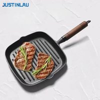 JUSTINLAU Nonstick Steak Frying Pan Cast iron Skillet with Single/Double Oil Port Uncoated Barbecue Dish with Handle kitchenware
