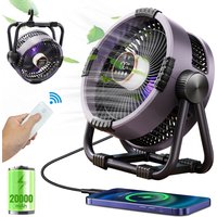 Camping Fan 20000mAh Rechargeable Portable Outdoor Camping Fan Wireless Camping Air Circulator Tent Ceiling Fan with LED Light