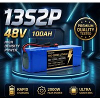 13S2P 48V 100Ah Lithium-Ionen-Akkupack mit großer Kapazität, BMS und eingebautem 500W-2000W Motor, geeignet für Elektro-Scooter mit Smart-App-Steuerung, wasserdichtes Gehäuse