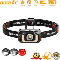 BORUiT Mini Motion Sensor LED Headlamp 300LM COB USB C Rechargeable Headlight 5 Lighting Modes Camping Hiking Fishing Lantern