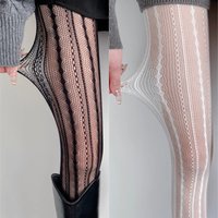 New Fishnets Long Socks Uniform JK Summer Thin Hollow Out Vertical Stripe Bottoming Tights Women's Sexy Lace Fishnet Pantyhose