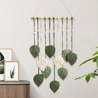 Handmade Leaf Tapestry Weaving with Wooden Beads Decorative Wall Hanging Bedhead Background Wall Hanging Decoration Living Room