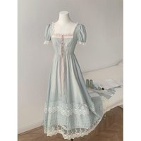 2025 Summer French Retro Style Dress Women Sweet Lace Edge Flutter Sleeve Clothes Bow Blue Midi Dresses Elegant Chic Style New