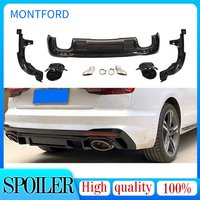 For Audi A4 S4 B9 2020 2021 2022 Rear Bumper Diffuser Lip Spoiler Protector Exhaust ABS Bright Black Auto Accessories