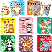 8sheets Kawaii Cartoon Animals Puzzle Stickers Cute Make a Face DIY Assemble Jigsaw Decals Kids Birthday Party Decoration