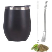 3pcs Stainless Steel Yerba Mate Cup Set 350ML Double-Wall Mate Cup Yerba Mate Gourd With Bombillas and Cleaning Brush for Drinks