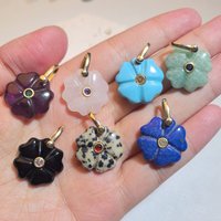 3pcs vintage handmade natural stone crystal jade carved flower sunflower pendant zircon inlay charms for necklace jewelry diy