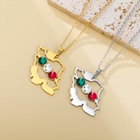 Iran map flag set with 3-color rhinestone necklace stainless steel red green white Iran ethnic map jewelry gift