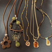 Vintage Boho Beaded Flower Butterfly Pendant Necklace Set Ethnic Style Layered Chain Necklaces for Women Summer Vacation Wear