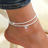 Adjustable Double Layer Cubic Zirconia Six Prong Anklet Summer Beach Waterproof Foot Jewelry Suitable For Daily Parties Banquet
