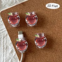 4Pcs 2D Flat Transparent Crystal Apple Data Cable Protector Cover, Anti-Breakage Type-C Cable Protector (Charger Not Included)