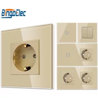 Bingoelec Gold Touch Switch with Electrical Sockets with Crystal Glass Panel Light Switches and Wall Sockets Home Improvement