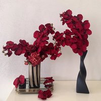 Deep Red Artificial Phalaenopsis Orchid Realistic Faux Flower for Home Dining Room Wedding Engagement Indoor Outdoor Decor