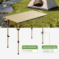 Adjustable 33" Height Folding Aluminum Roll Top Camping Table Lightweight Outdoor Table With Carry Bag Camp Gear For Tailgate