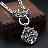 Vintage 316L Stainless Steel Viking Warrior Raven Pendant Necklace For Men Odin Fashion Punk Domineering Wolf Head Chain Jewelry