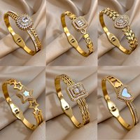 Stainless Steel Bangle Bracelet Inlay Luxury Rhinestones Gorgeous Synthetic Zirconia Geometric Oval Square Stars Shape for Women