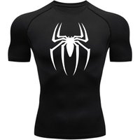 2026 men's spider print tight fitting shirt, quick drying T-shirt gym running suit breathable short sleeved shirt, spring summer