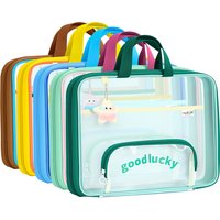 Huajie Transparent Mesh File Bag, 180° Wide Opening Double Zipper Handbag, Tutoring Book Storage Tote