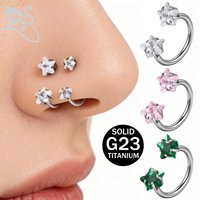 ZS 1 PC 20/18/16G ASTM-F136 Titanium Steel Nose Ring Star CZ Crystal Septum Piercings Horseshoe Cartilage Helix Piercing Jewelry