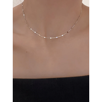 VENTFILLE 925 Sterling Silver Bling Disc Shape Necklace For Women Round Clavicle Chain Girl Gift Jewelry Accessories