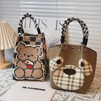 Knitted Bucket Bag For Women Cute Cartoon Design Large Capacity Tote Handbag Portable Square Purse Fashion Gift For Girls
