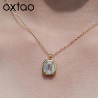 OXTAO Emerald Cut Minimalist Solitaire Pendant Necklace for Women 4CT Moissanite Charm Necklace Wedding Jewelry 14K Gold Filled