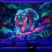 VIKAMA Neon Tiger Tapestry Fluorescent Jungle Wall Hanging Psychedelic Glow Art for Bedroom Game Room Dorm Decor