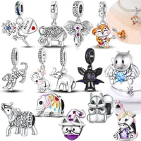 Original Cute Elephant Animal Squirrel Black Bat 925 Silver Heart Love Bead Fit Bracelet Women Fine Gift Diy Accessory Jewelry