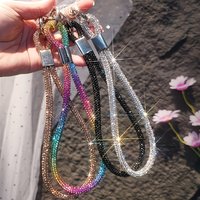 2-Piece Set (1 Rhinestone Phone Chain + 1 Transparent Clip) Fairy-Style Sparkling Phone Lanyard Full of Rhinestones Luxurious Women's Bracelet High-End Short Wrist Chain Sparkling Rhinestone Wrist