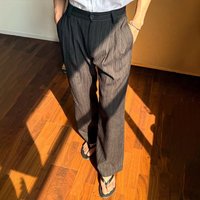Spring Summer Men Pinstripe Pants High Waist Wide Leg Relaxed Fit Casual Office Trousers