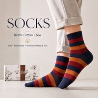 6 Pairs Unisex Vintage Stripe Crew Socks Soft Cotton Blend Breathable Comfortable Cushioned Non Slip Casual Wear Gift Box