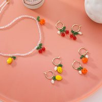 Korean Sweet Handmade Beads Cherry Earrings for Women Girls Gold Color Alloy Orange Lemon Drop Earrings Statement Party Jewelry