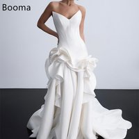 Booma A-Line Wedding Dresses Strapless Sleeveless Pleat Flower Satin Long Elegant Brides Gown Custom Made 2025