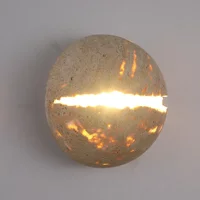 Egg Shape Natural Stone Art Wall Lamp Yellow Travertine Hemisphere LED Sconce Atmosphere Corridor Light Fixtures