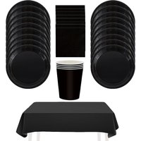 61 PCS Black Birthday Decorations Disposable Tableware Set Paper Plates Napkins Cups Tablecloth Luxury Elegant Wedding Party Sup