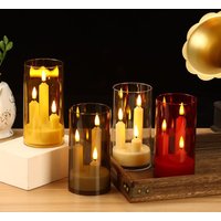 3 in 1 Design Flameless Taper Candles Warm Light Decorative Flickering LED Candles Romantic Transparent Lampshade