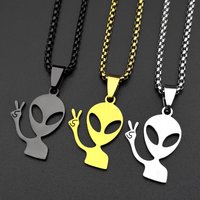 Funny Alien Yeah Pendant Necklace For Women Men Stainless Steel Silver Color Goth Streetwear Rapper Jewelry Chain Accessory