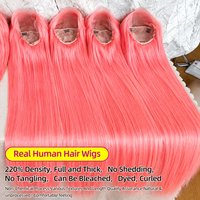 220 Density 32 Inch Brazilian Transparent Lace Front wig Preplucked Pink Straight Human Hair Wigs 13X6 13X4 Hd Lace Frontal Wigs
