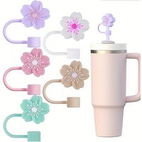 5PCS Hat Straw Covers for Stanley Cups cherry blossom Accessories Cute Silicone Straw Toppers Caps Dust-Proof Reusable Straw