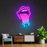 Lips Tongue Neon Light Signs Handmade USB Dimmable LED Pink Neon Signs for Bar Man Cave Bedroom Game Room Party Pub Wall Decor