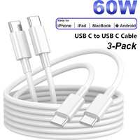 USB C to Type C PD 60W Fast Charging Cable 6A For iPhone 17 16 Pro Samsung Xiaomi Huawei Macbook iPad Charger Data Cord 1/2/3 pc