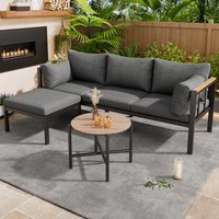 PINGGO Garden furniture set, corner set, sofa + coffee table + footstool, swimming pools and other outdoor areas, grey