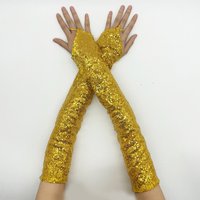 Women Vintage Fingerless Sequins Gloves Cosplay Party 50cm Long Hook Finger Sexy Mittens Nightclub Stage Performance Accessories