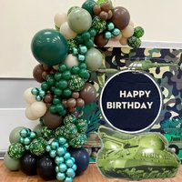 116Pcs A set of military camouflage army themed tank car foil balloon wreath arch set, birthday party outdoor party decoration